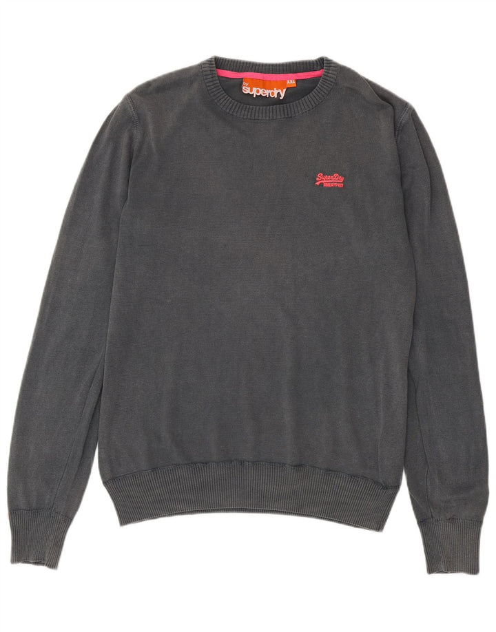 SUPERDRY Mens Crew Neck Jumper Sweater 2XL Grey Cotton