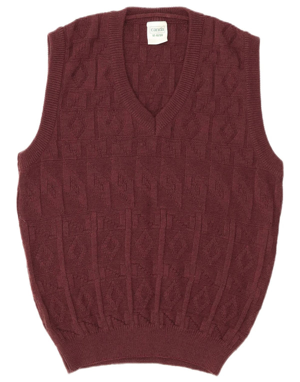 CANDA Mens Vest Tank Top EU 48/50 Medium Burgundy Argyle/Diamond Acrylic