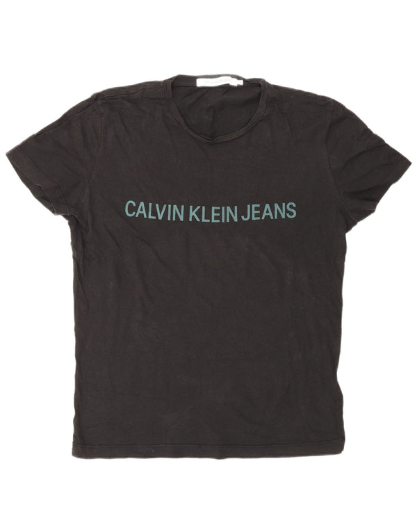 Calvin Klein Jeans Mens Graphic T-Shirt Top UK 10 Small Black Cotton