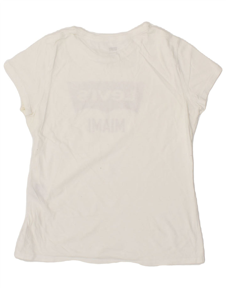 LEVI'S Womens Miami Graphic T-Shirt Top UK 12 Medium White Cotton Vintage Levi's and Second-Hand Levi's from Messina Hembry 