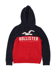 HOLLISTER Mens Graphic Hoodie Jumper XS Red Colourblock Cotton