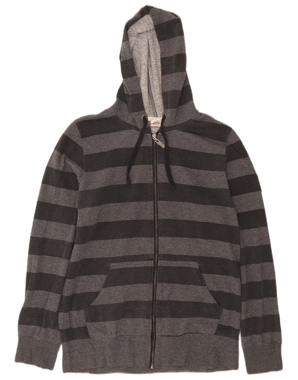 Roxy Womens Zip Hoodie Sweater UK 18 XL Grey Striped Cotton