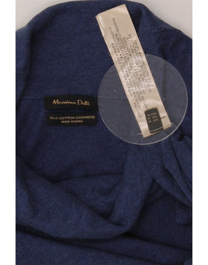 Massimo Dutti Womens Roll Neck Jumper Sweater UK 12 Medium Blue Silk