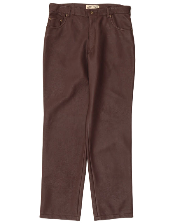 John F Gee Mens Straight Faux Leather Trousers IT 48 Medium W32 L31 Brown