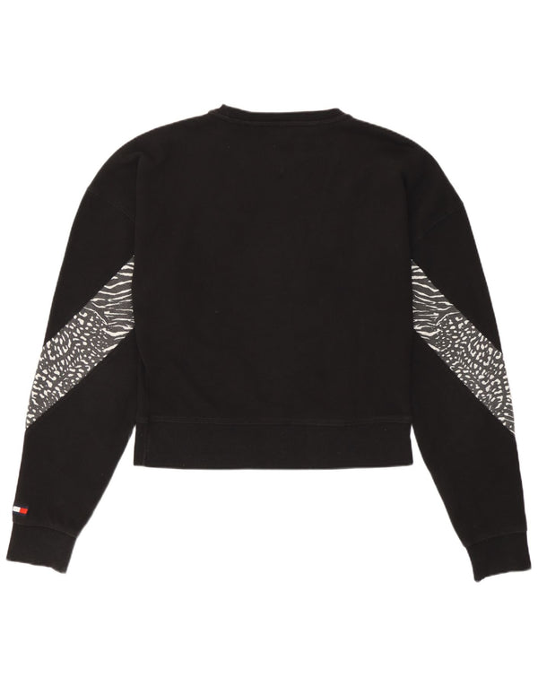 Tommy Hilfiger Womens Sweatshirt Jumper UK 14 Medium Black Animal Print