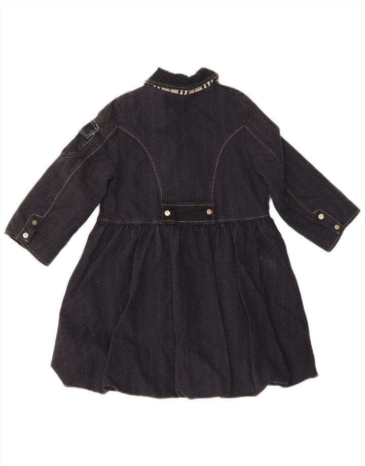 BURBERRY Girls Double Breasted Coat 2-3 Years Black Pinstripe Cotton