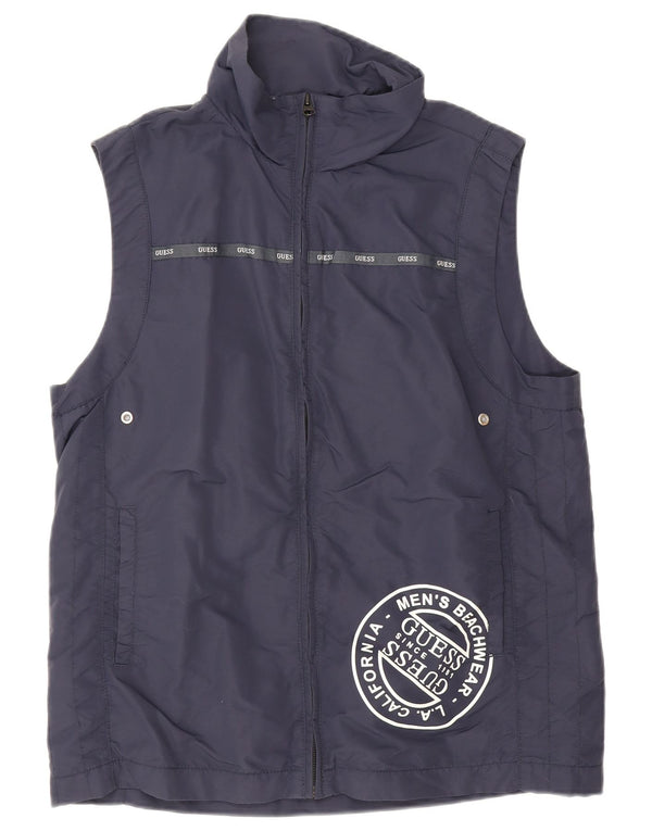 Guess Mens Graphic Sleeveless Tracksuit Top Jacket XL Navy Blue Polyester