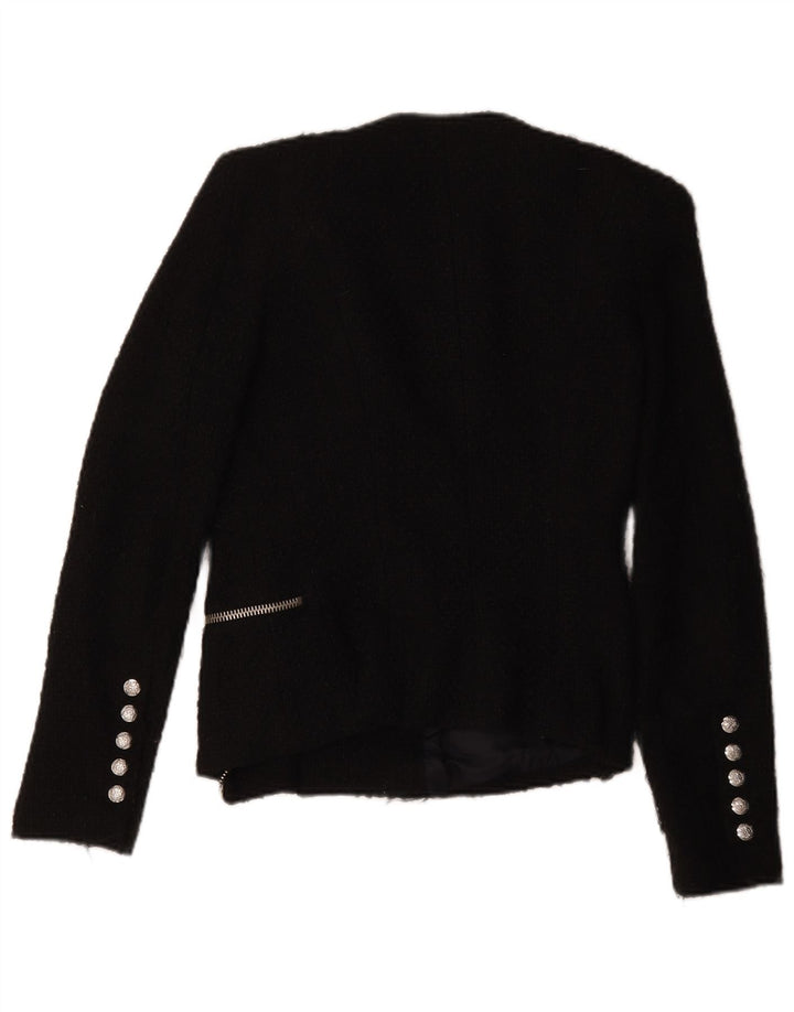 Zara Womens Military Full Zip Blazer Jacket UK 10 Small Black Acrylic