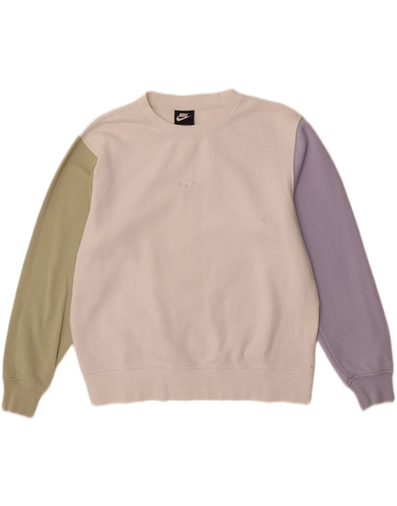 NIKE Womens Oversized Sweatshirt Jumper UK 10 Small Off White Colourblock Vintage Nike and Second-Hand Nike from Messina Hembry 