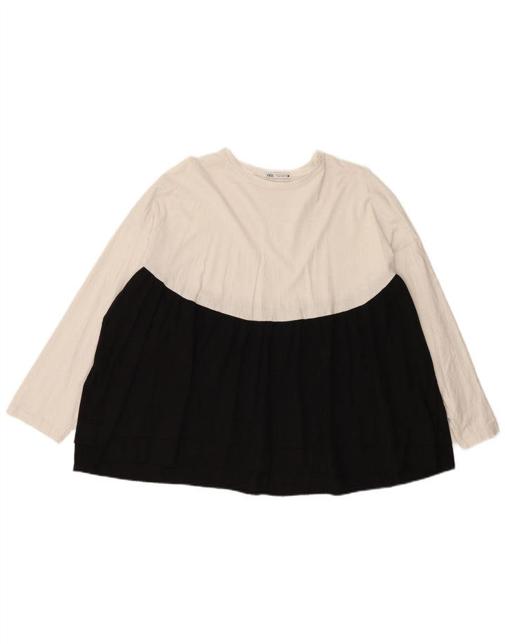 Zara Womens Oversized Top Long Sleeve UK 14 Medium White Colourblock