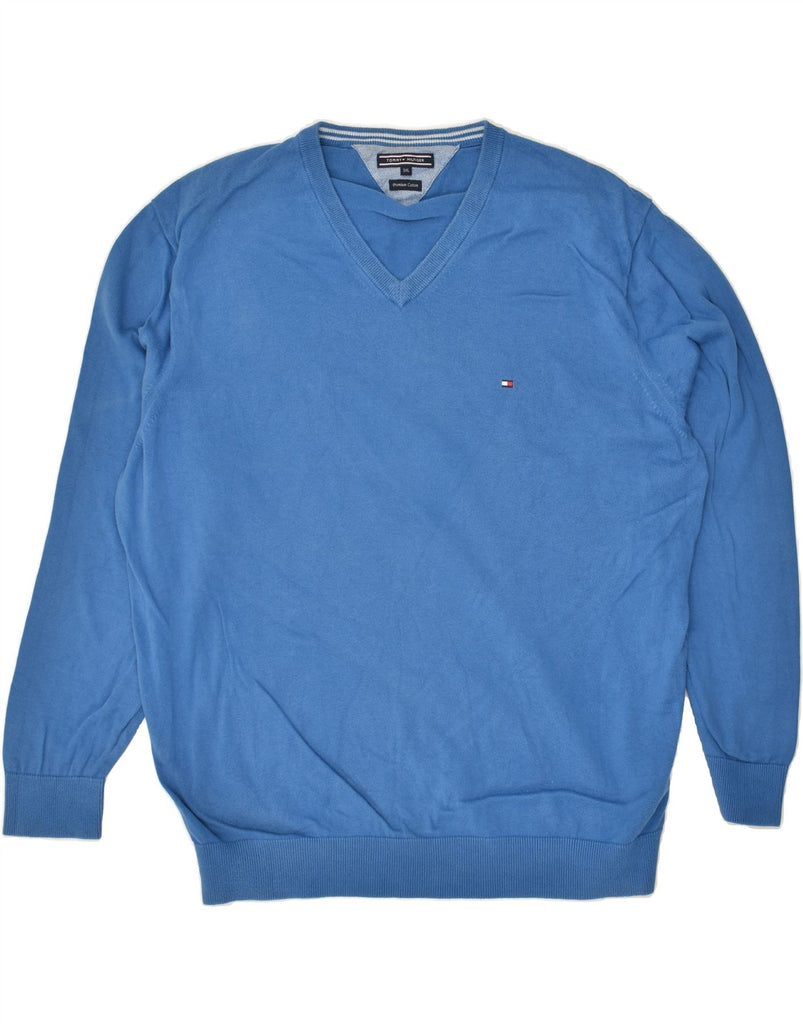 TOMMY HILFIGER Mens V-Neck Jumper Sweater 3XL Blue Cotton | Vintage Tommy Hilfiger | Thrift | Second-Hand Tommy Hilfiger | Used Clothing | Messina Hembry 