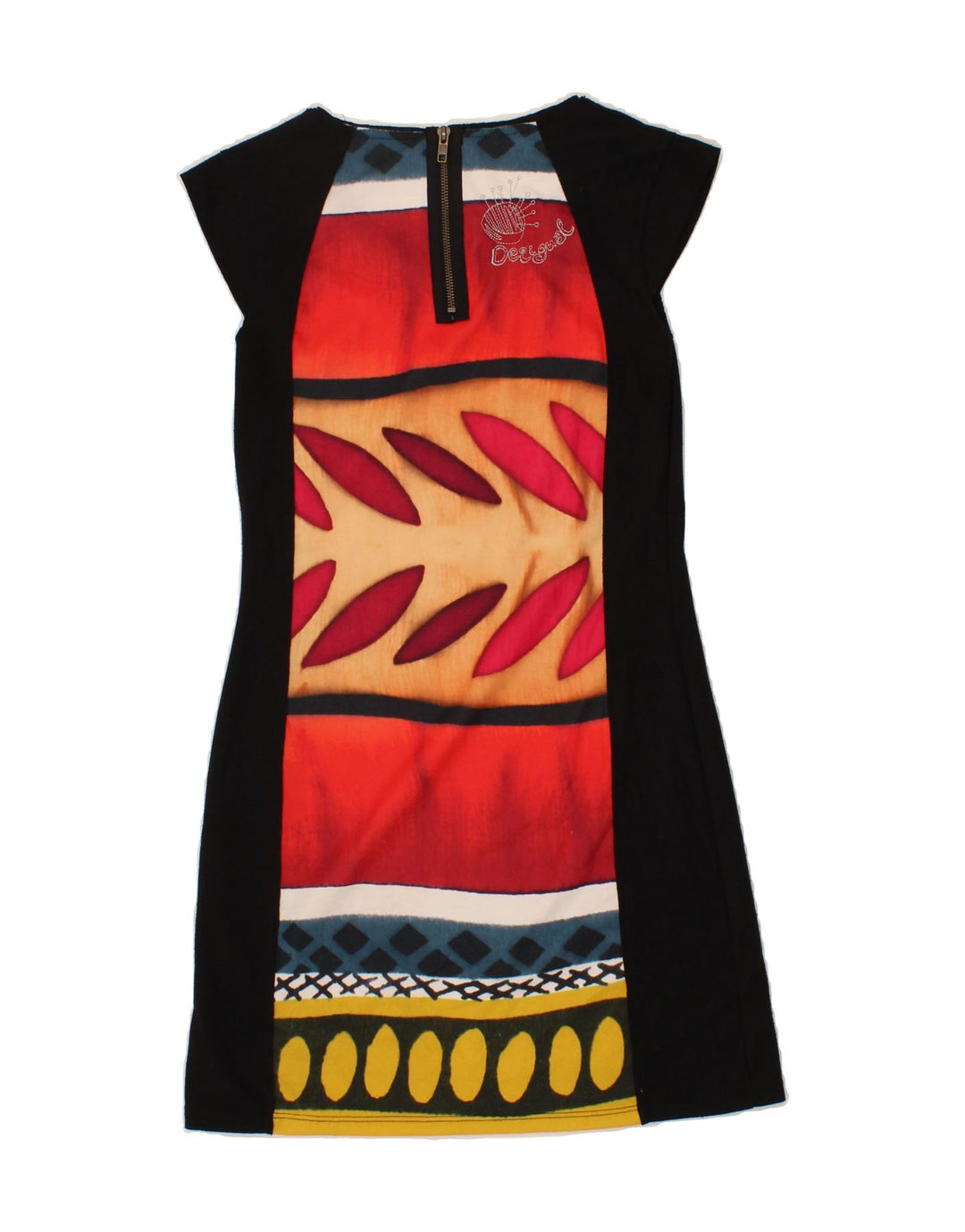DESIGUAL Womens Abstract Pattern Basic Dress UK 12 Medium Black Polyester Vintage Desigual and Second-Hand Desigual from Messina Hembry 