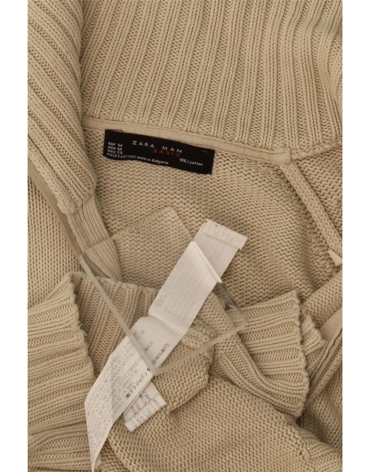 ZARA Mens Cardigan Sweater Medium Beige Cotton
