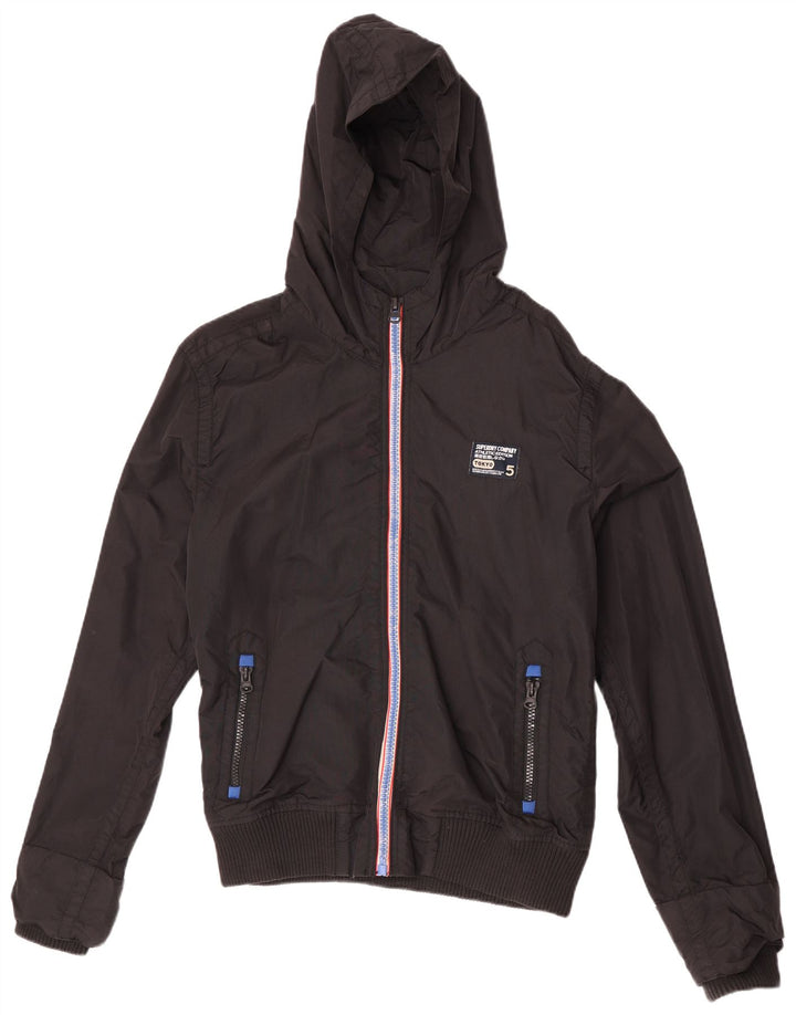Superdry Mens Hooded Bomber Jacket UK 46 2XL Black Nylon