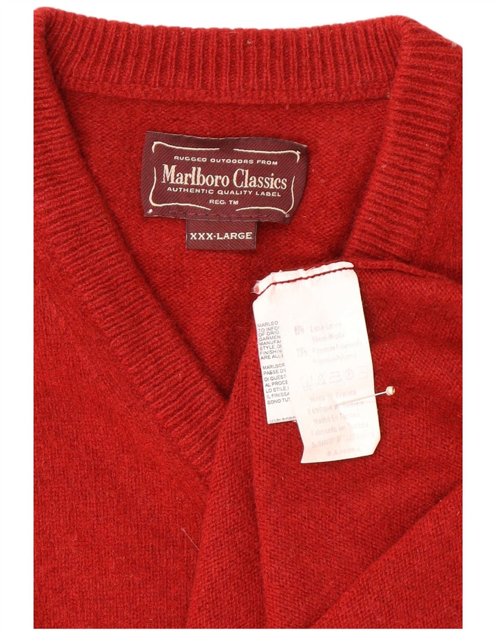 MARLBORO CLASSICS Womens V-Neck Jumper Sweater 3XL Red Wool
