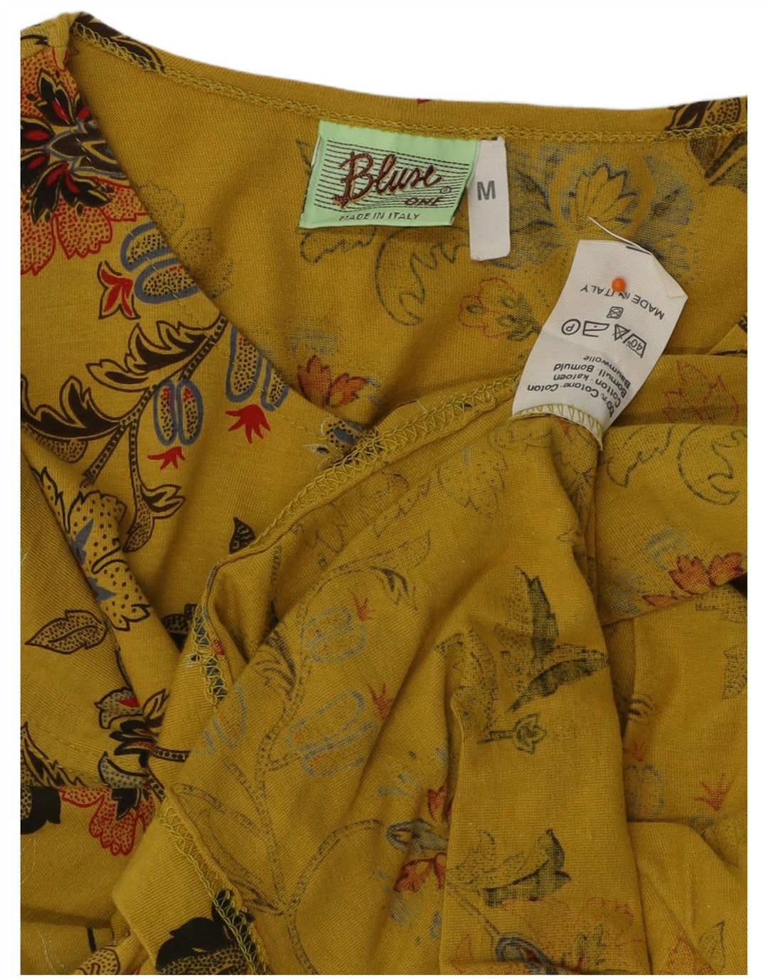 VINTAGE Womens Blouse Top UK 12 Medium Yellow Floral Cotton
