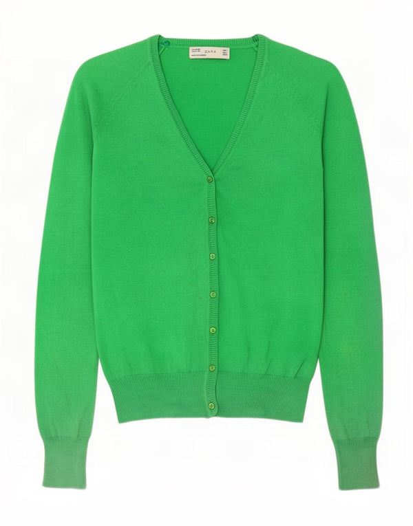 Zara Womens Cardigan Sweater UK 10 Small Green Cotton