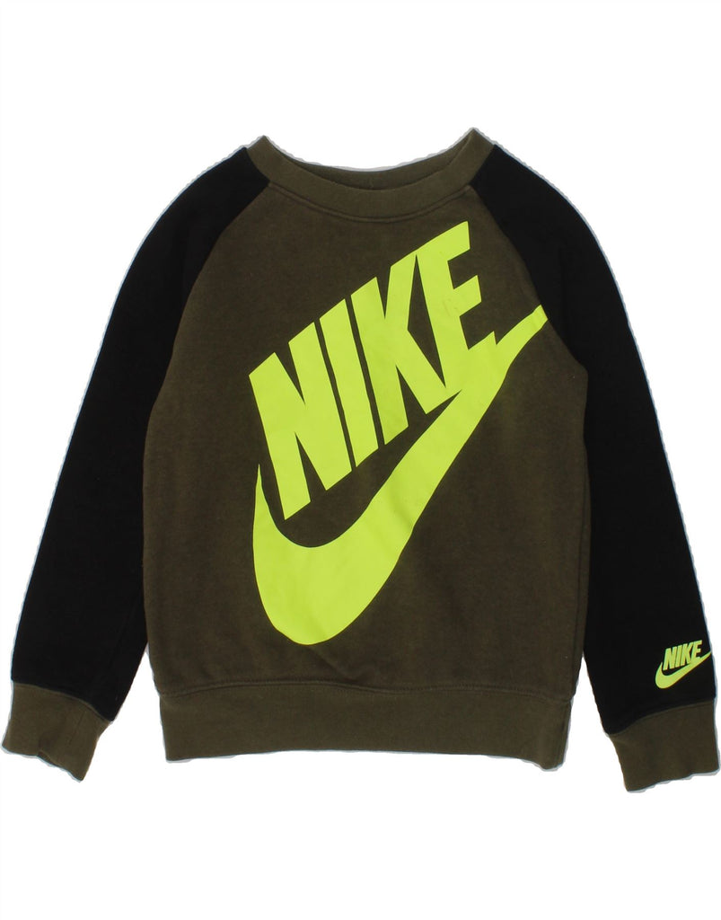 NIKE Boys Graphic Sweatshirt Jumper 3-4 Years Green Colourblock Cotton | Vintage Nike | Thrift | Second-Hand Nike | Used Clothing | Messina Hembry 