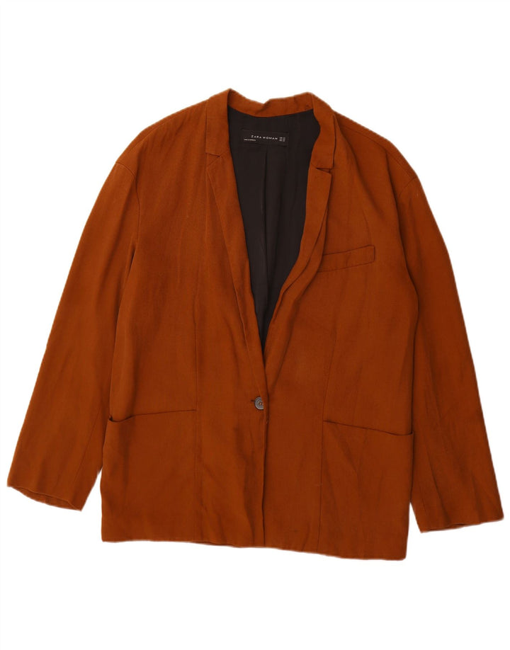 Zara Womens 1 Button Oversized Blazer Jacket UK 6 XS Brown