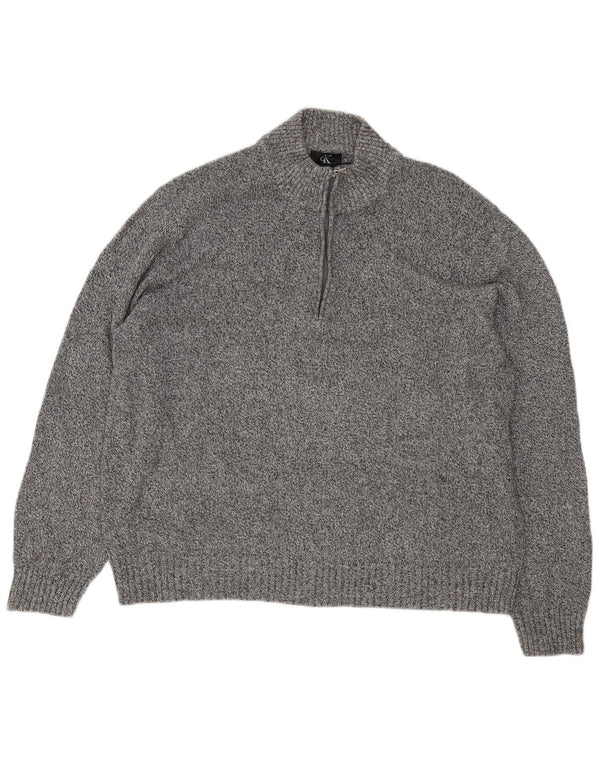 Calvin Klein Mens Zip Neck Jumper Sweater 2XL Grey Flecked Cotton