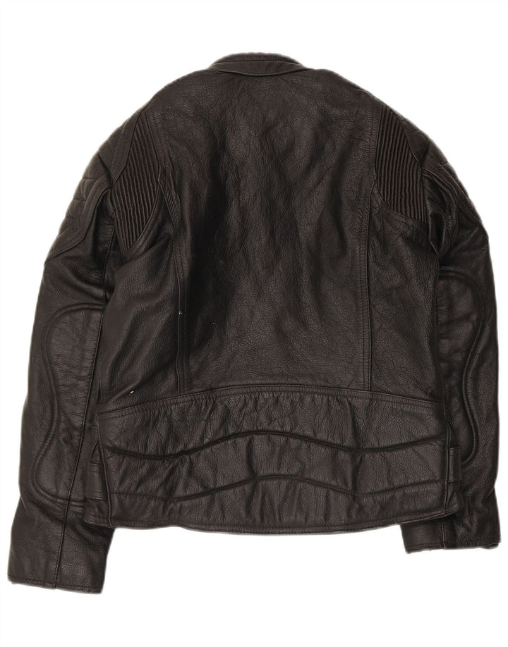 SKINTAN Womens Leather Racer Jacket UK 10 Small Black Leather