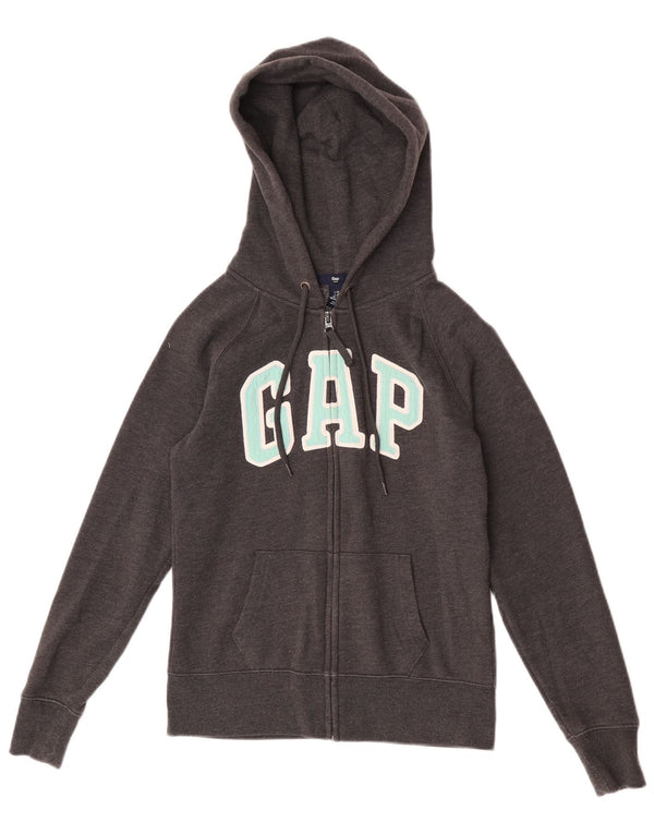Gap Womens Graphic Zip Hoodie Sweater UK 6 XS Grey Cotton