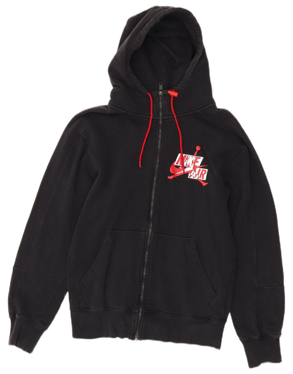 Jordan Womens Oversized Graphic Zip Hoodie Sweater UK 6 XS Black Cotton