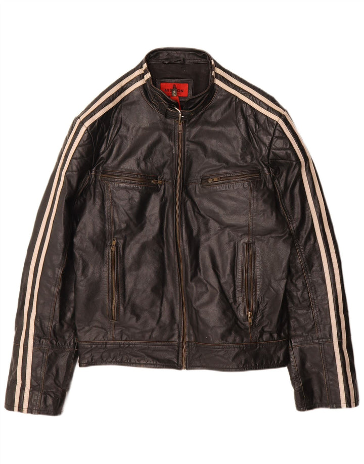 Mission Womens Moto Racer Leather Jacket UK 40 Large Black Striped Leather