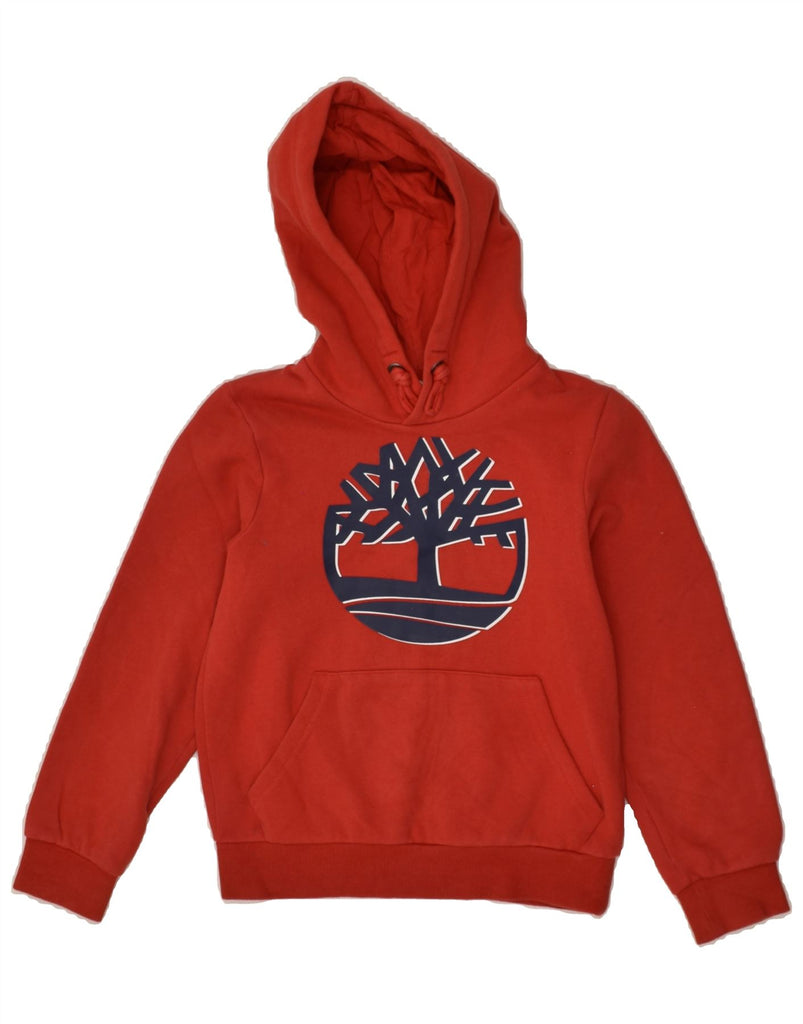 TIMBERLAND Boys Graphic Hoodie Jumper 7-8 Years Red Cotton | Vintage Timberland | Thrift | Second-Hand Timberland | Used Clothing | Messina Hembry 