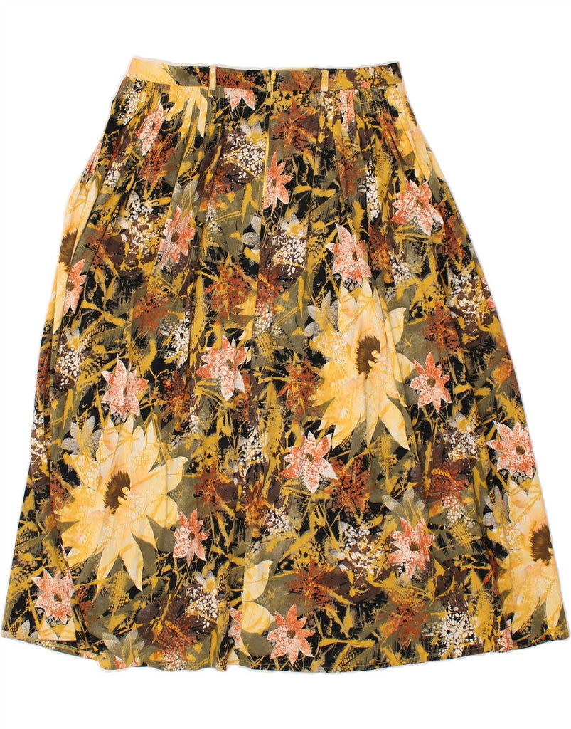 VINTAGE Womens Pleated Skirt IT 42 Medium W30 Khaki Floral | Vintage Vintage | Thrift | Second-Hand Vintage | Used Clothing | Messina Hembry 