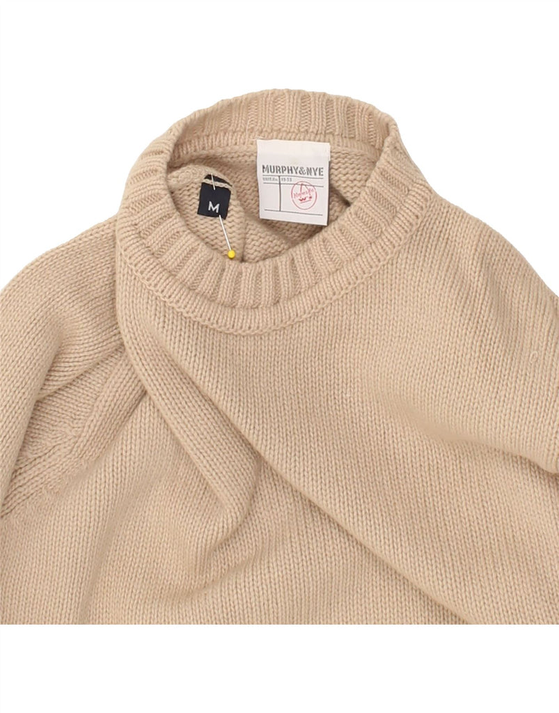 MURPHY & NYE Womens Crew Neck Jumper Sweater UK 14 Medium Beige Wool Vintage Murphy & Nye and Second-Hand Murphy & Nye from Messina Hembry 