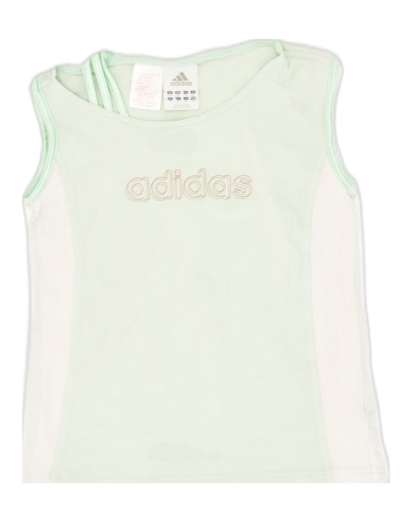 ADIDAS Girls Graphic Vest Top 13-14 Years Green Colourblock Cotton | Vintage Adidas | Thrift | Second-Hand Adidas | Used Clothing | Messina Hembry 