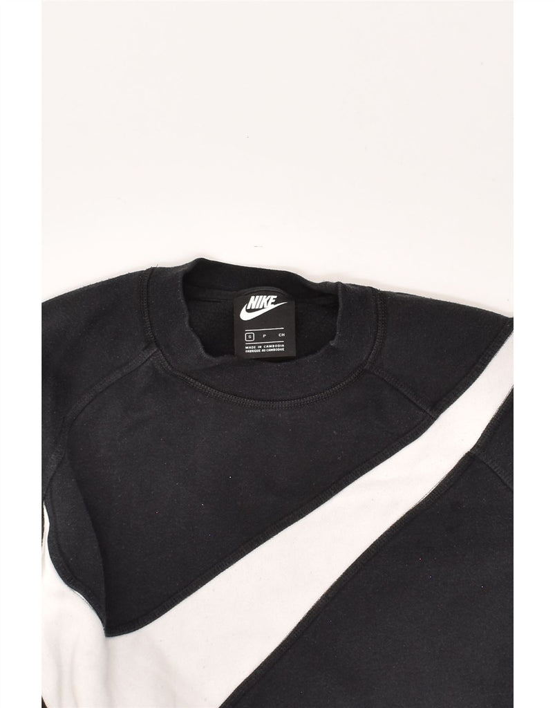 NIKE Womens Crop Graphic Sweatshirt Jumper UK 10 Small Black Cotton | Vintage Nike | Thrift | Second-Hand Nike | Used Clothing | Messina Hembry 