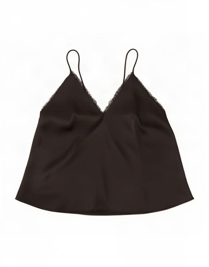 Zara Womens Crop Cami Top UK 14 Large Black Polyester