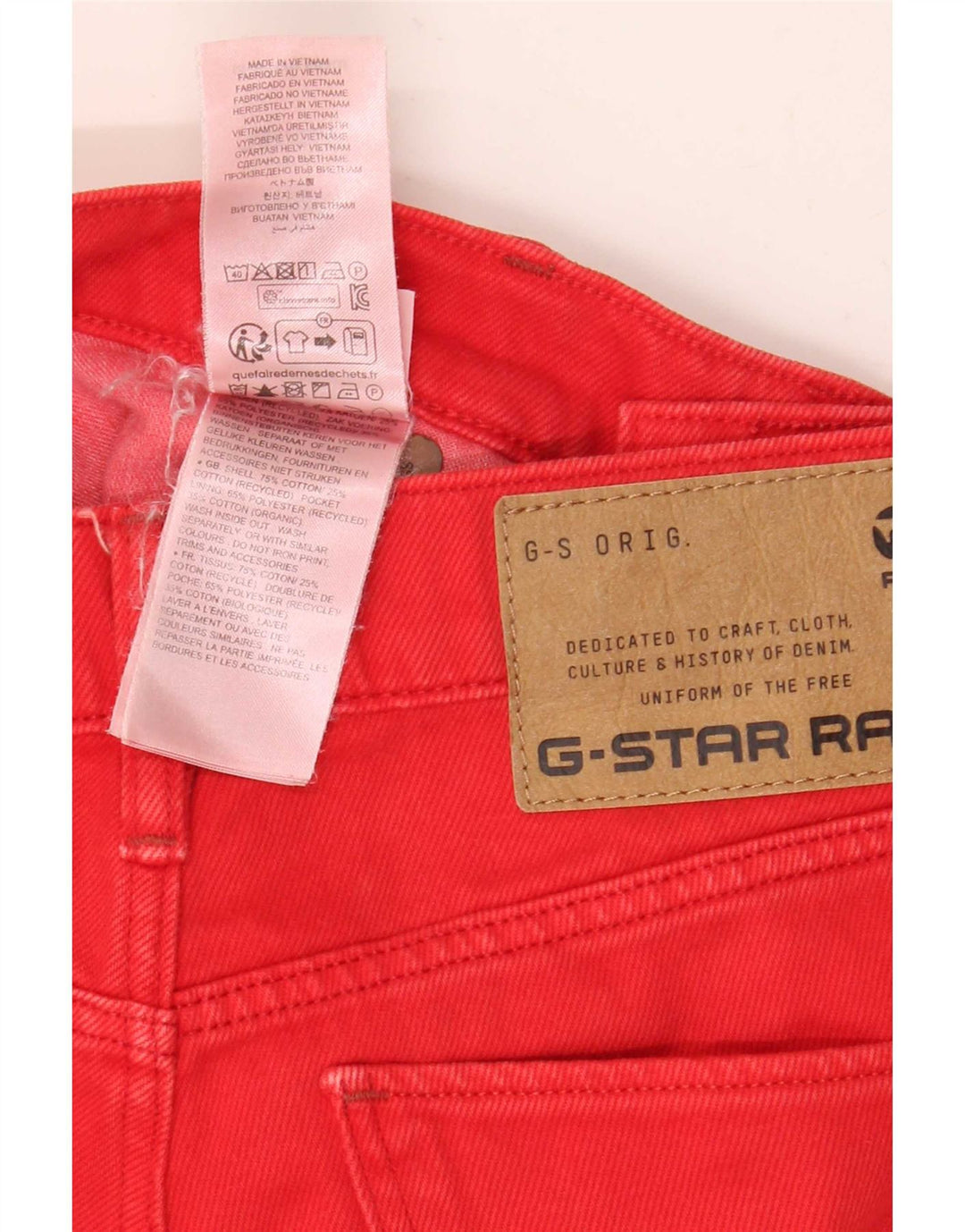G-Star Mens 3D Arc Cropped Jeans W25 L25 Red Cotton