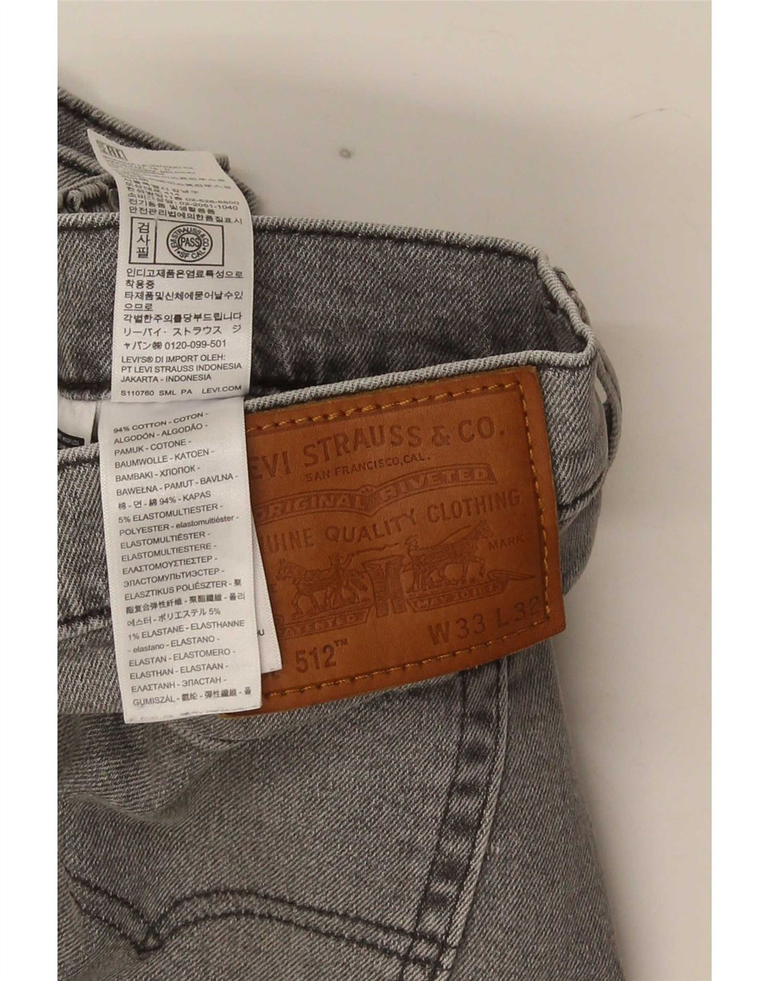 Levi's Mens 512 Slim Tapered Jeans W33 L32 Grey Cotton