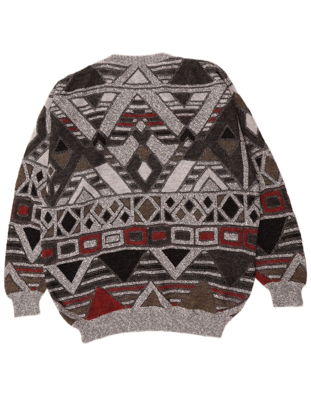 Vintage Mens Crew Neck Jumper Sweater UK 38/40 Medium Grey Geometric