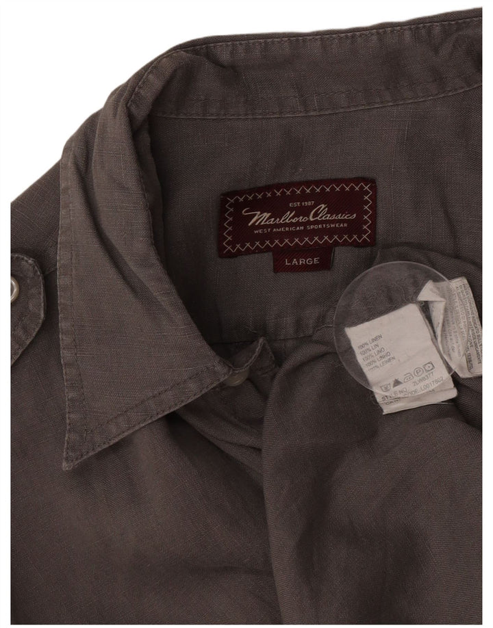 Marlboro Classics Mens Military Shirt Large Grey Linen