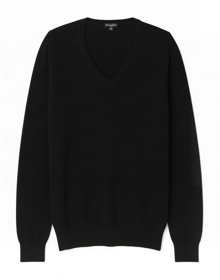 Massimo Dutti Womens V-Neck Jumper Sweater UK 10 Small Black