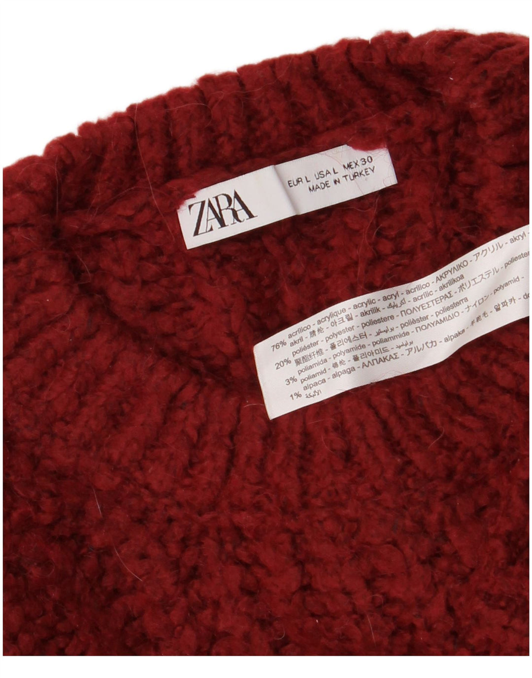 ZARA Womens Oversized Crew Neck Jumper Sweater UK 16 Large Red Acrylic