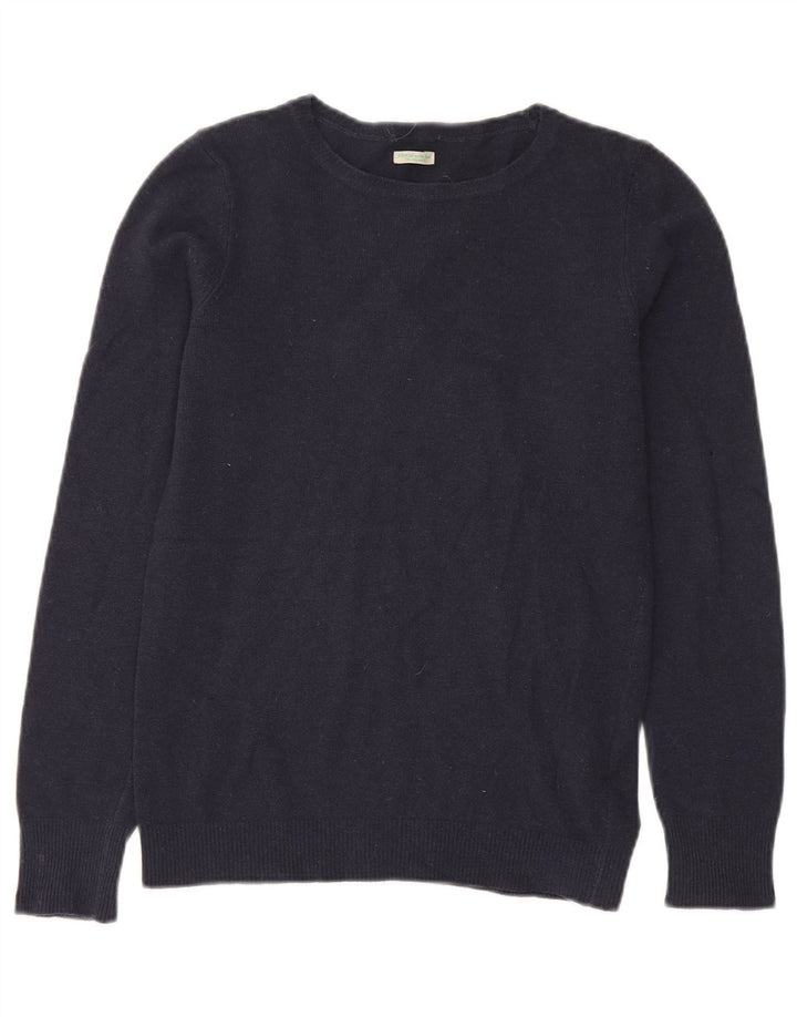 BENETTON Mens Boat Neck Jumper Sweater Small Navy Blue Virgin Wool