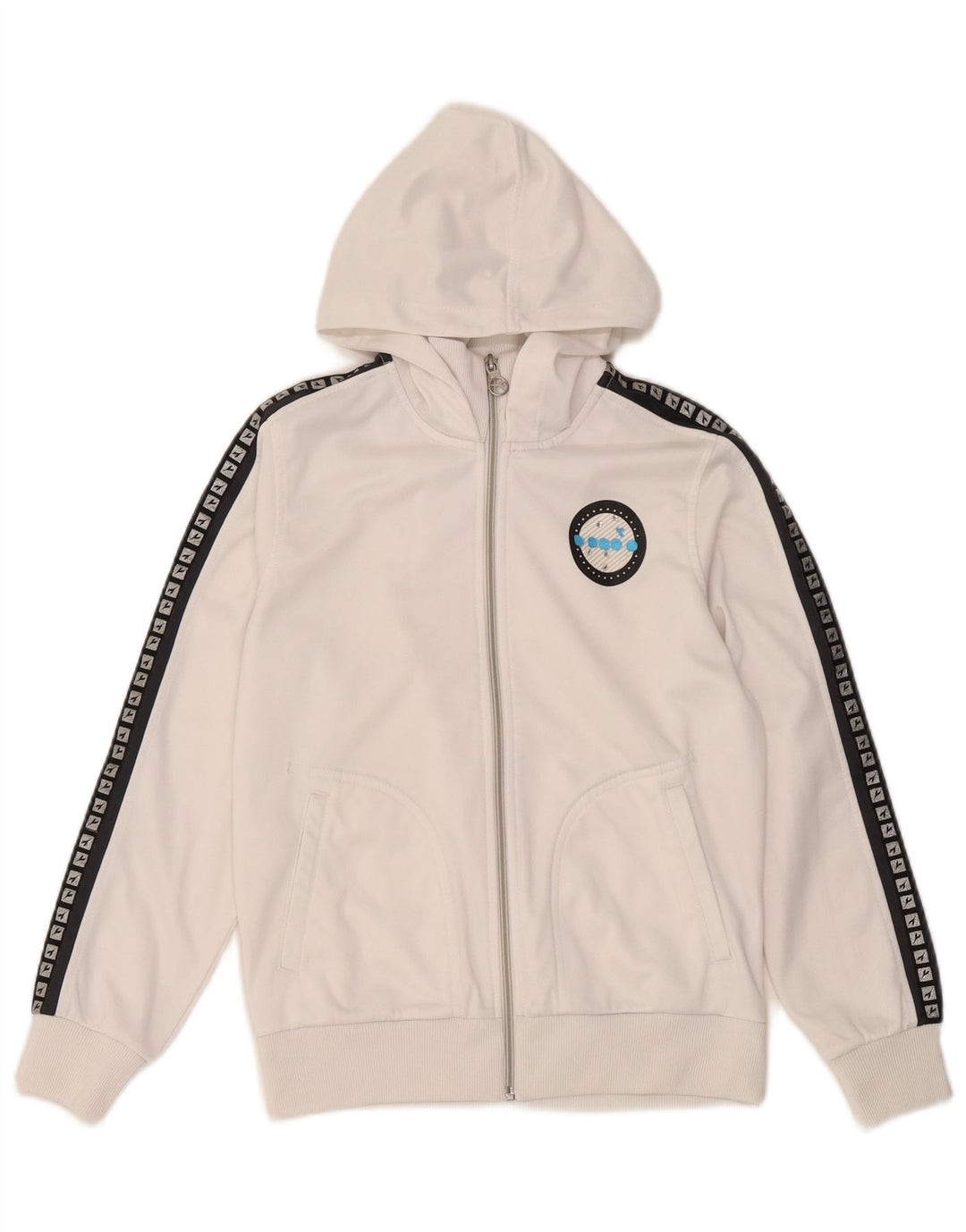 Diadora Womens Graphic Zip Hoodie Sweater IT 42 Medium White Colourblock