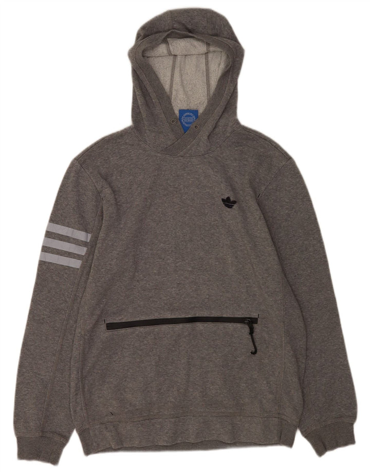 Adidas Mens Hoodie Jumper Medium Grey Flecked Cotton