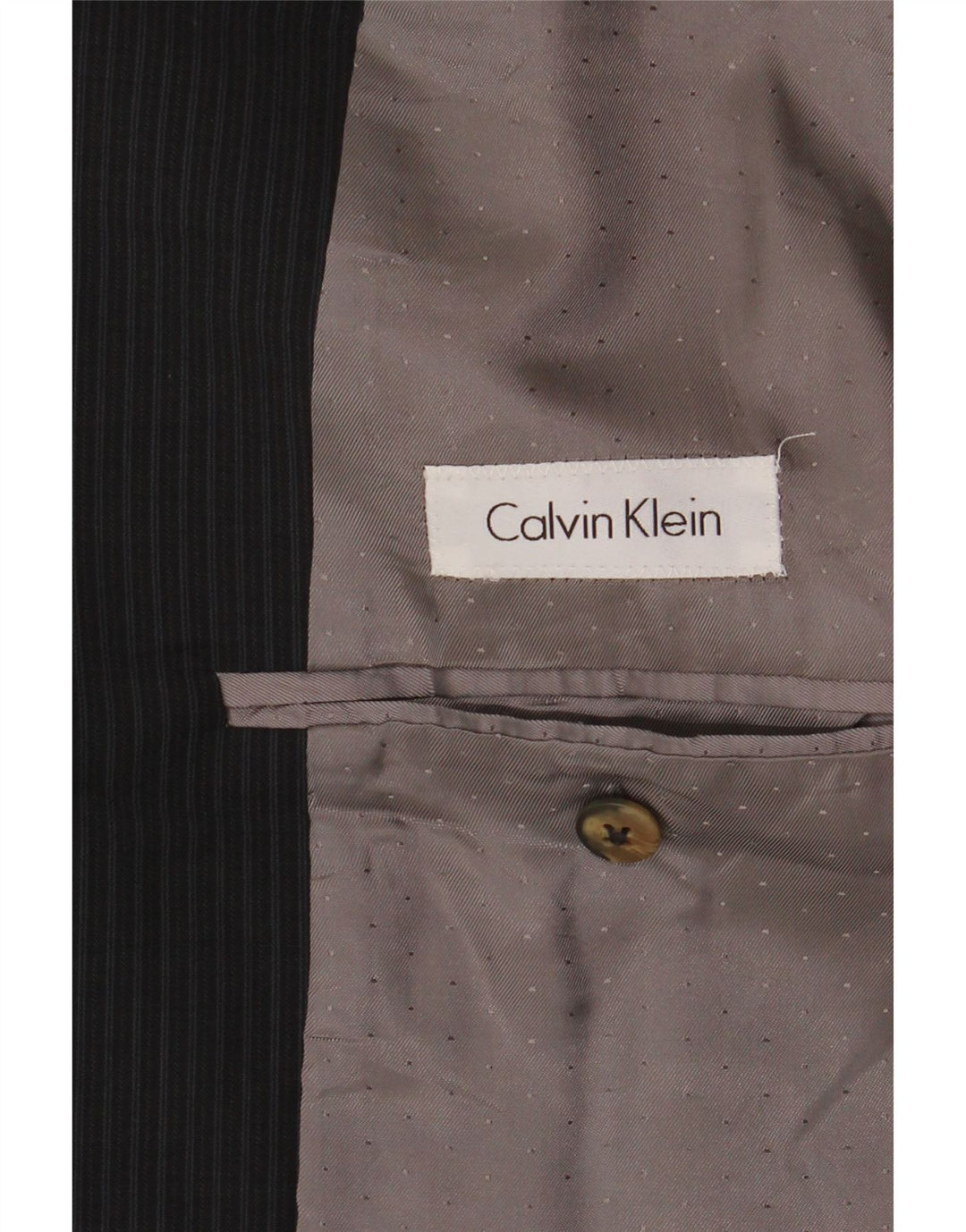 Calvin Klein Mens Longline Blazer Jacket UK 44 2XL Black Pinstripe New Wool