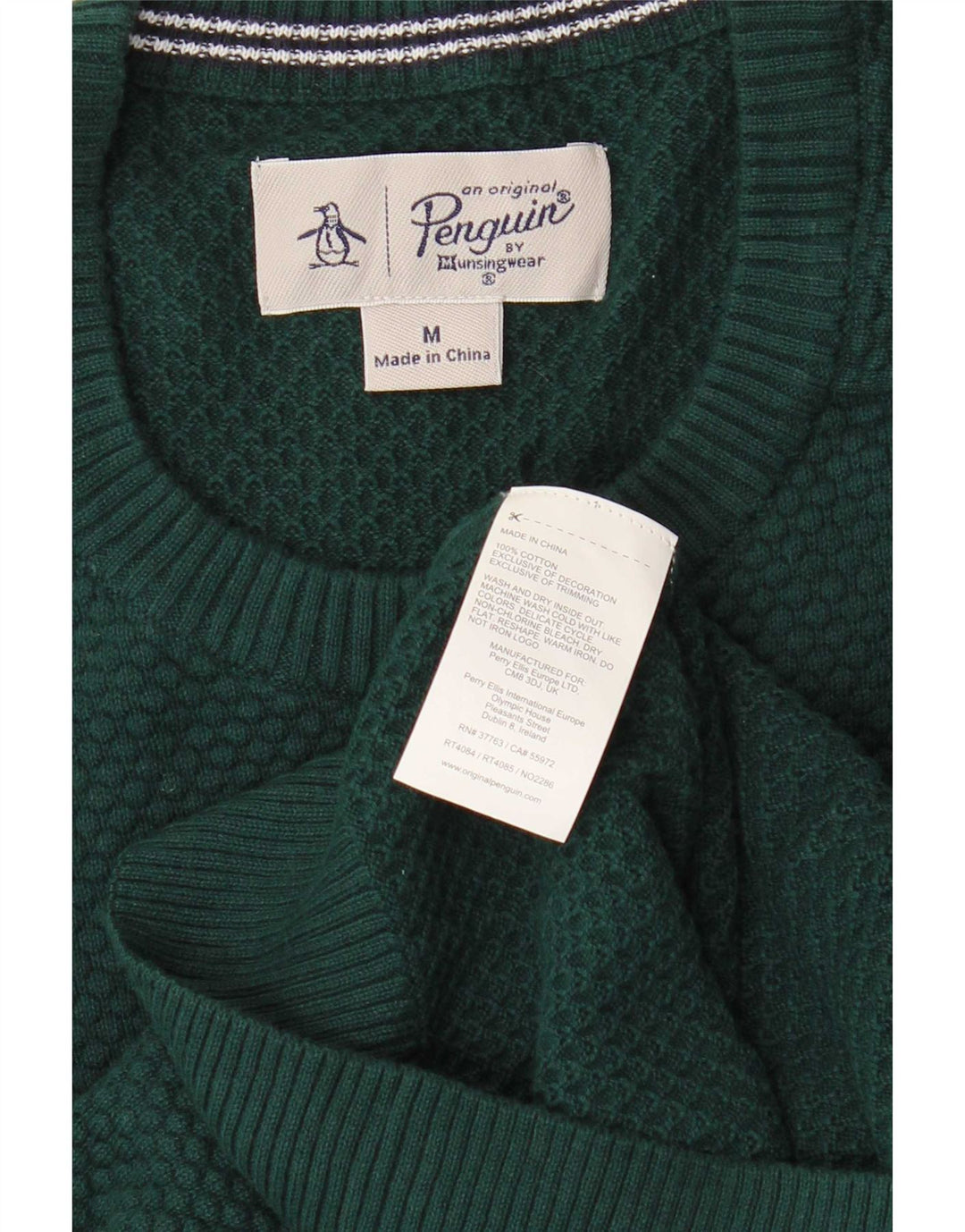 Penguin Mens Crew Neck Jumper Sweater Medium Green Cotton