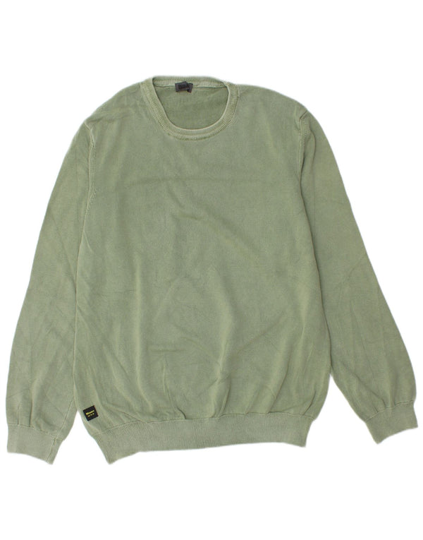 Blauer Mens Crew Neck Jumper Sweater XL Green Cotton