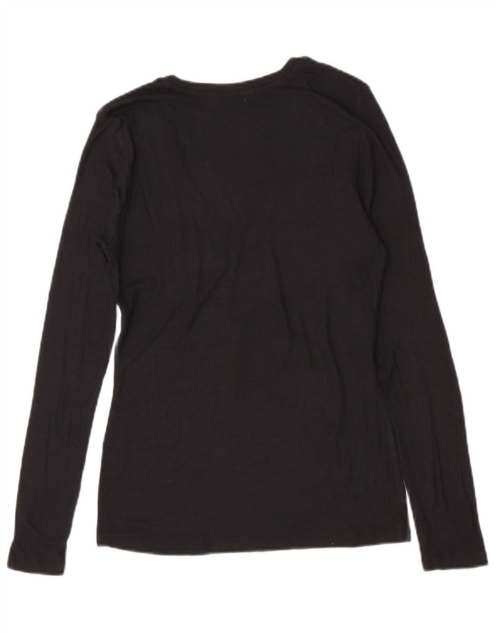 Zara Womens Top Long Sleeve UK 14 Large Black Modal