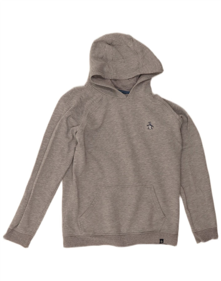 PENGUIN Boys Hoodie Jumper 13-14 Years Medium Grey Flecked Cotton