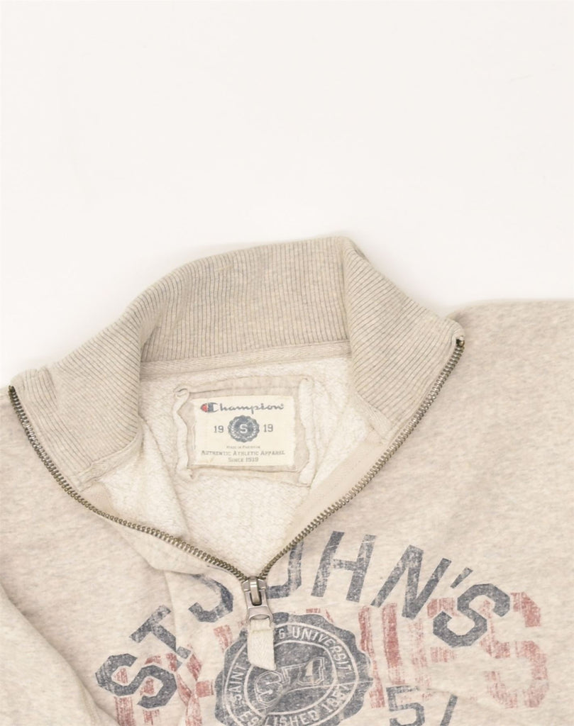 CHAMPION Mens Graphic Zip Neck Sweatshirt Jumper Small Grey Cotton | Vintage Champion | Thrift | Second-Hand Champion | Used Clothing | Messina Hembry 