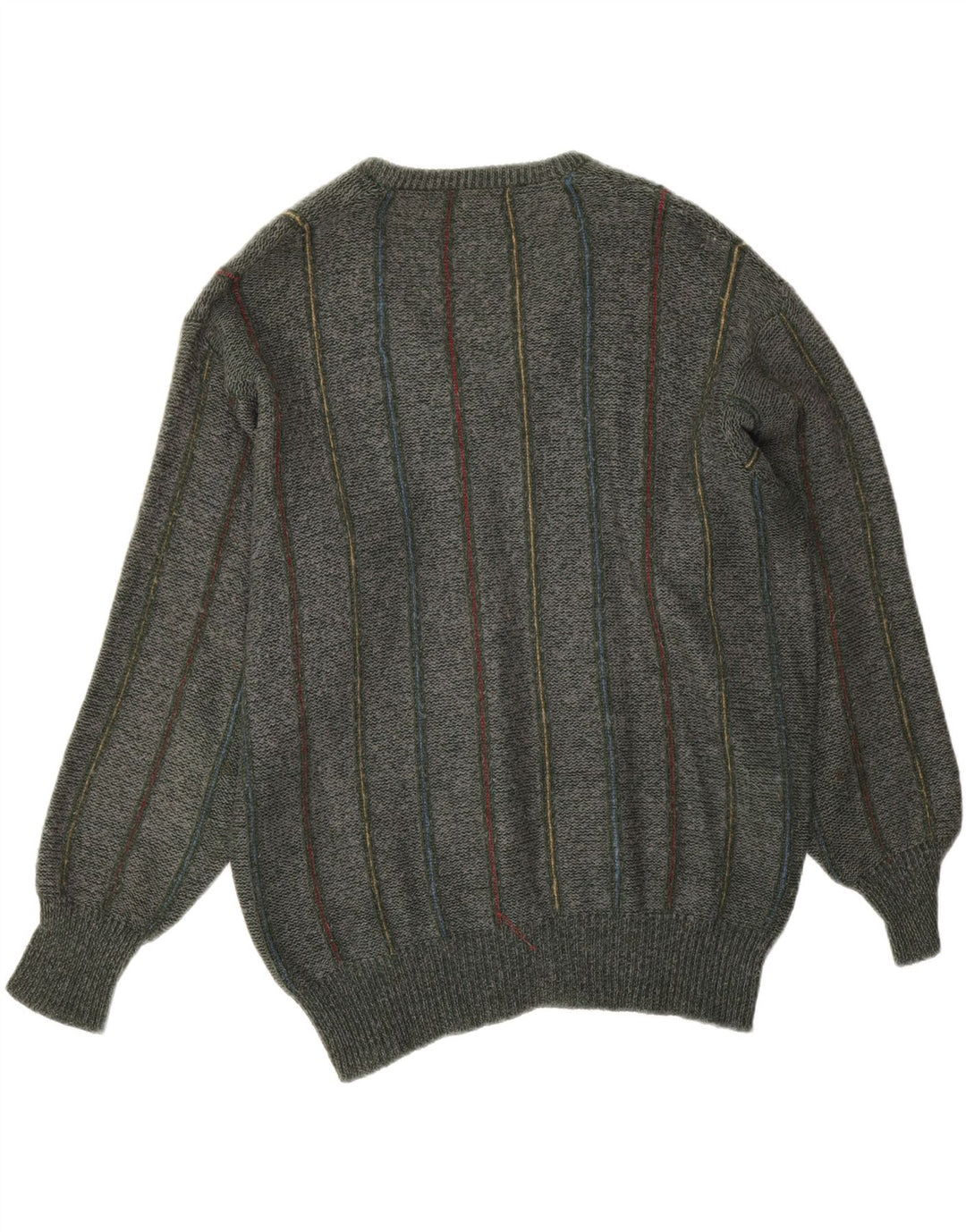 Vintage Mens V-Neck Jumper Sweater XL Khaki Striped